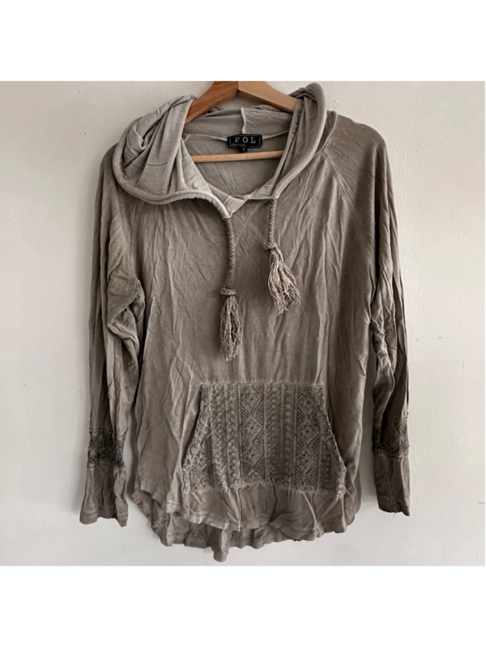 POL Taupe Lace Detail Hoodie S